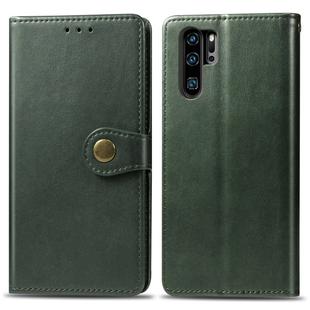 Retro Solid Color Leather Buckle Mobile Phone Protection Leather Case with Photo Frame & Card Slot & Wallet & Bracket Function for Huawei P30 Pro(Green)