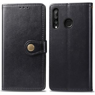 Retro Solid Color Leather Buckle Mobile Phone Protection Leather Case with Photo Frame & Card Slot & Wallet & Bracket Function for Huawei P30 Lite / Nove 4e(Black)