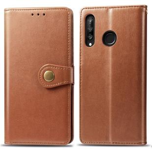 Retro Solid Color Leather Buckle Mobile Phone Protection Leather Case with Photo Frame & Card Slot & Wallet & Bracket Function for Huawei P30 Lite / Nove 4e(Brown)