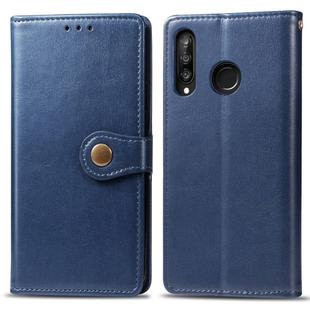 Retro Solid Color Leather Buckle Mobile Phone Protection Leather Case with Photo Frame & Card Slot & Wallet & Bracket Function for Huawei P30 Lite / Nove 4e(Blue)