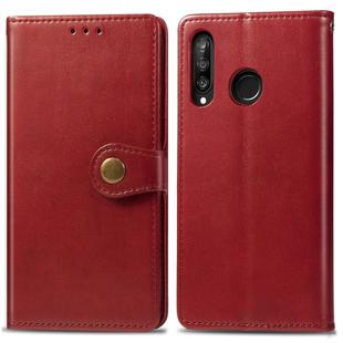 Retro Solid Color Leather Buckle Mobile Phone Protection Leather Case with Photo Frame & Card Slot & Wallet & Bracket Function for Huawei P30 Lite / Nove 4e(Red)