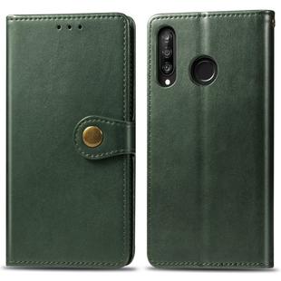 Retro Solid Color Leather Buckle Mobile Phone Protection Leather Case with Photo Frame & Card Slot & Wallet & Bracket Function for Huawei P30 Lite / Nove 4e(Green)