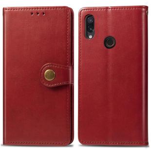 Retro Solid Color Leather Buckle Mobile Phone Protection Leather Case with Photo Frame & Card Slot & Wallet & Bracket Function for Xiaomi Redmi 7(Red)