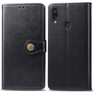 Retro Solid Color Leather Buckle Mobile Phone Protection Leather Case with Photo Frame & Card Slot & Wallet & Bracket Function for Xiaomi Redmi NOTE 7(Black)