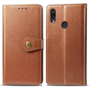 Retro Solid Color Leather Buckle Mobile Phone Protection Leather Case with Photo Frame & Card Slot & Wallet & Bracket Function for Xiaomi Redmi NOTE 7(Brown)