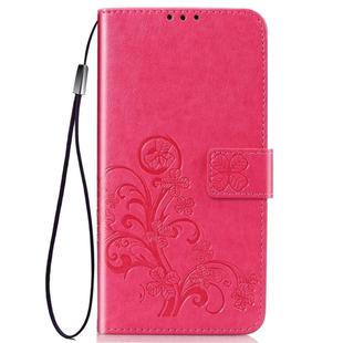 For iPhone 11 Pro Max Four-leaf Clasp Embossed Buckle Mobile Phone Protection Leather Case with Lanyard & Card Slot & Wallet & Bracket Function (Magenta)