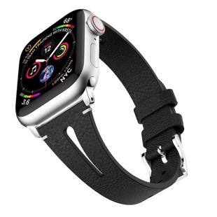 Water Drop-shaped Leather Wrist Strap Watch Band for Apple Watch Series 4 & 3 & 2 & 1 38mm(Black)