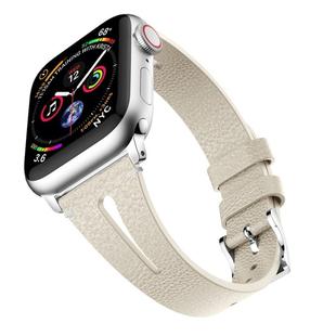 Water Drop-shaped Leather Wrist Strap Watch Band for Apple Watch Series 4 & 3 & 2 & 1 38mm(Beige)