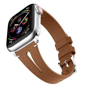 Water Drop-shaped Leather Wrist Strap Watch Band for Apple Watch Series 4 & 3 & 2 & 1 38mm(Brown)