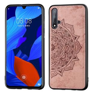 Embossed Mandala pattern PC + TPU + Fabric Phone Case for Huawei Nova5 & Nova 5 Pro ,with  Lanyard & Magnetic(Rose Gold)