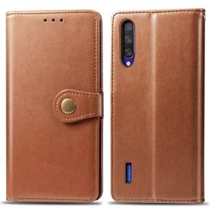 Retro Solid Color Leather Buckle Mobile Phone Protection Leather Case with Photo Frame & Card Slot & Wallet & Bracket Function for Xiaomi CC9(Brown)