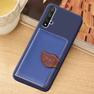 Litchi Pattern Card Bag Wallet Bracket + TPU Phone Case with Card Slot Wallet Bracket Function For Huawei Honor 20(Blue)