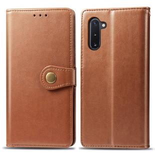 Retro Solid Color Leather Buckle Mobile Phone Protection Leather Case with Photo Frame & Card Slot & Wallet & Bracket Function for Galaxy Note 10(Brown)