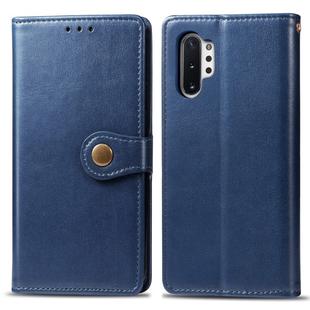 Retro Solid Color Leather Buckle Mobile Phone Protection Leather Case with Photo Frame & Card Slot & Wallet & Bracket Function for Galaxy Note10+(Blue)