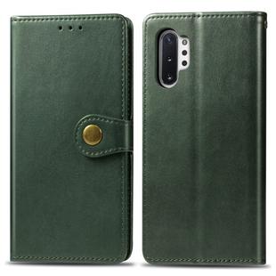 Retro Solid Color Leather Buckle Mobile Phone Protection Leather Case with Photo Frame & Card Slot & Wallet & Bracket Function for Galaxy Note10+(Green)