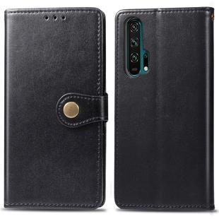 Retro Solid Color Leather Buckle Mobile Phone Protection Leather Case with Lanyard & Photo Frame & Card Slot & Wallet & Bracket Function for Huawei Honor 20 Pro(Black)