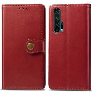 Retro Solid Color Leather Buckle Mobile Phone Protection Leather Case with Lanyard & Photo Frame & Card Slot & Wallet & Bracket Function for Huawei Honor 20 Pro(Red)