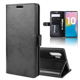 R64 Texture Single Fold Horizontal Flip Leather Case for Galaxy Note 10+, with Holder & Card Slots & Wallet(black)