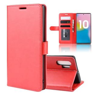 R64 Texture Single Fold Horizontal Flip Leather Case for Galaxy Note 10+, with Holder & Card Slots & Wallet(red)