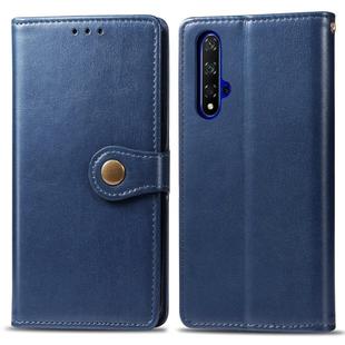 Retro Solid Color Leather Buckle Mobile Phone Protection Leather Case with Lanyard & Photo Frame & Card Slot & Wallet & Bracket Function for Huawei Honor 20(Blue)