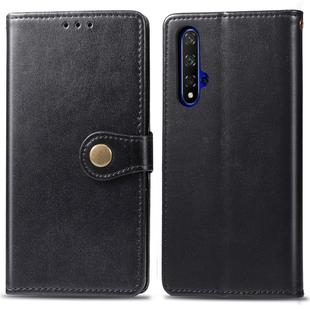 Retro Solid Color Leather Buckle Mobile Phone Protection Leather Case with Lanyard & Photo Frame & Card Slot & Wallet & Bracket Function for Huawei Honor 20(Black)