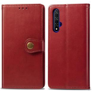 Retro Solid Color Leather Buckle Mobile Phone Protection Leather Case with Lanyard & Photo Frame & Card Slot & Wallet & Bracket Function for Huawei Honor 20(Red)
