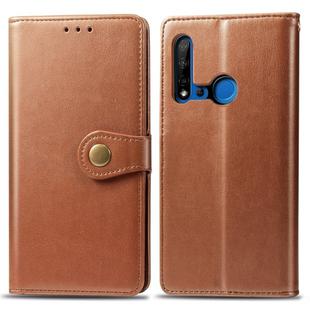 Retro Solid Color Leather Buckle Mobile Phone Protection Leather Case with Lanyard & Photo Frame & Card Slot & Wallet & Bracket Function for Huawei P20 lite 2019 / Nova 5i(Brown)