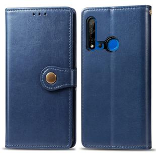 Retro Solid Color Leather Buckle Mobile Phone Protection Leather Case with Lanyard & Photo Frame & Card Slot & Wallet & Bracket Function for Huawei P20 lite 2019 / Nova 5i(Blue)