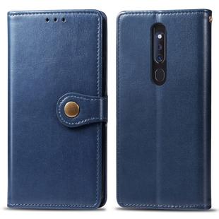 Retro Solid Color Leather Buckle Mobile Phone Protection Leather Case with Lanyard & Photo Frame & Card Slot & Wallet & Bracket Function for OPPO F11 / A9(Blue)