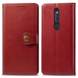 Retro Solid Color Leather Buckle Mobile Phone Protection Leather Case with Lanyard & Photo Frame & Card Slot & Wallet & Bracket Function for OPPO F11 / A9(Red)