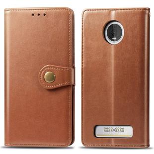 Retro Solid Color Leather Buckle Mobile Phone Protection Leather Case with Lanyard & Photo Frame & Card Slot & Wallet & Bracket Function for MOTO Z4(Brown)