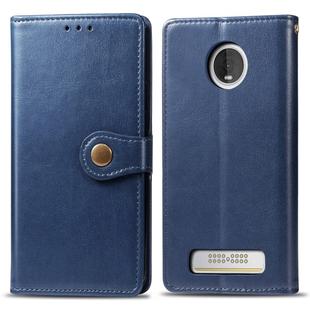Retro Solid Color Leather Buckle Mobile Phone Protection Leather Case with Lanyard & Photo Frame & Card Slot & Wallet & Bracket Function for MOTO Z4(Blue)