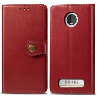 Retro Solid Color Leather Buckle Mobile Phone Protection Leather Case with Lanyard & Photo Frame & Card Slot & Wallet & Bracket Function for MOTO Z4(Red)