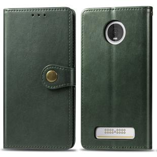 Retro Solid Color Leather Buckle Mobile Phone Protection Leather Case with Lanyard & Photo Frame & Card Slot & Wallet & Bracket Function for MOTO Z4(Green)