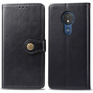 Retro Solid Color Leather Buckle Mobile Phone Protection Leather Case with Lanyard & Photo Frame & Card Slot & Wallet & Bracket Function for MOTO G7 Power(Black)