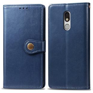 Retro Solid Color Leather Buckle Mobile Phone Protection Leather Case with Lanyard & Photo Frame & Card Slot & Wallet & Bracket Function for LG Stylo 5(Blue)