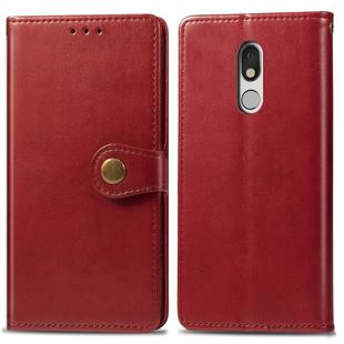 Retro Solid Color Leather Buckle Mobile Phone Protection Leather Case with Lanyard & Photo Frame & Card Slot & Wallet & Bracket Function for LG Stylo 5(Red)