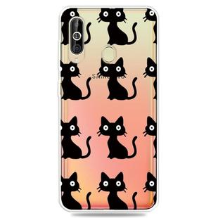 Fashion Soft TPU Case 3D Cartoon Transparent Soft Silicone Cover Phone Cases For Galaxy A60(Black Cat)