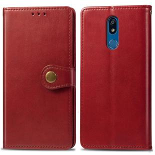 Retro Solid Color Leather Buckle Mobile Phone Protection Leather Case with Lanyard & Photo Frame & Card Slot & Wallet & Bracket Function for LG K40(Red)