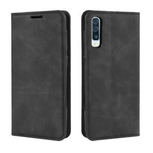 Retro-skin Business Magnetic Suction Leather Case with Wallet & Card Slot & Holder for Galaxy A50(Retro Black)