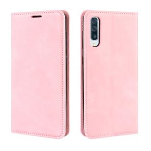 Retro-skin Business Magnetic Suction Leather Case with Wallet & Card Slot & Holder for Galaxy A50(Peach)