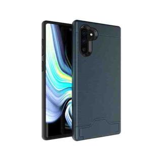 Ultra-thin TPU+PC Brushed Texture Shockproof Protective Case for Galaxy Note10, with Holder & Card Slot(Navy blue)