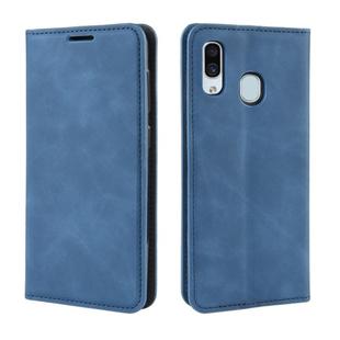 Retro-skin Business Magnetic Suction Leather Case with Purse-Bracket-Chuck For Galaxy A30(Sea Blue)