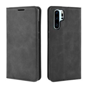 Retro-skin Business Magnetic Suction Leather Case with Purse-Bracket-Chuck For Huawei P30 Pro(Retro Black)