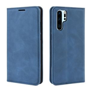 Retro-skin Business Magnetic Suction Leather Case with Purse-Bracket-Chuck For Huawei P30 Pro(Sea Blue)