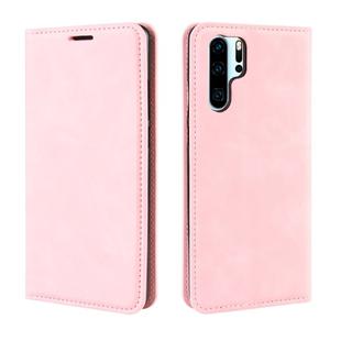 Retro-skin Business Magnetic Suction Leather Case with Purse-Bracket-Chuck For Huawei P30 Pro(Peach)