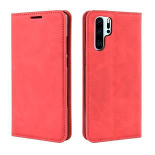 Retro-skin Business Magnetic Suction Leather Case with Purse-Bracket-Chuck For Huawei P30 Pro(Chinese Red)