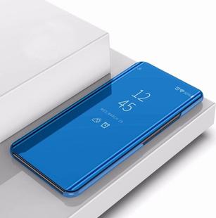 For iPhone 11 Pro Plating Mirror Left and Right Flip Cover with Bracket Holster (Blue)