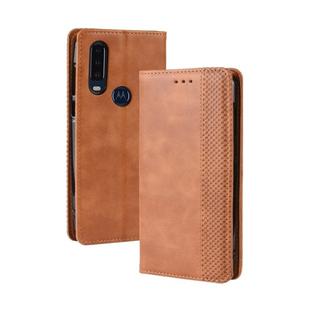 Magnetic Buckle Retro Crazy Horse Texture Horizontal Flip Leather Case for Motorola One Action, with Holder & Card Slots & Photo Frame(Brown)