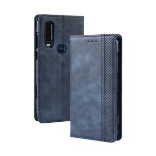 Magnetic Buckle Retro Crazy Horse Texture Horizontal Flip Leather Case for Motorola One Action, with Holder & Card Slots & Photo Frame(Blue)